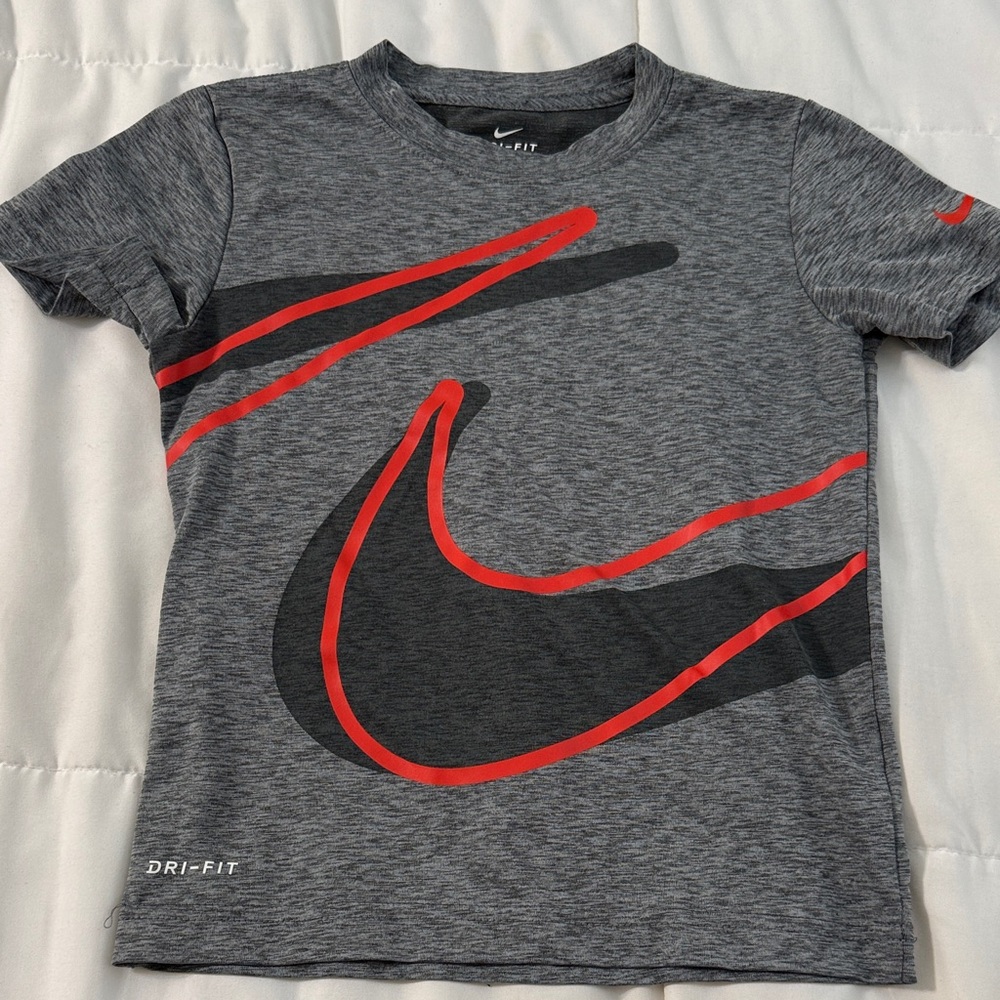 Nike Kids Gray and Red Dri-FIT Tee